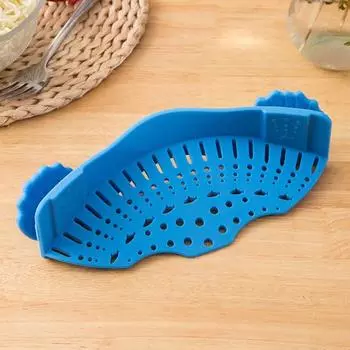 Силиконовый фильтр для кастрюль, регулируемый зажим для сушки кастрюль, мисок, мелкоячеистый кухонный фильтр, ручной инструмент для мытья фруктов, пасты, овощей, лапши синий