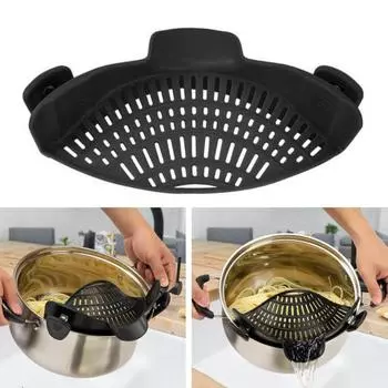 Силиконовый фильтр-сушилка Clip-On для кастрюль, сковородок, термостойкий пищевой фильтр, кухонные гаджеты для мяса, овощей, фруктов, экономящий место зажим для сушки чёрный