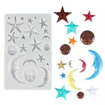 Силиконовый инструмент для украшения торта из смолы в виде полумесяца, звезды, солнца, шоколадной формы для конфет Sugarcraft белый