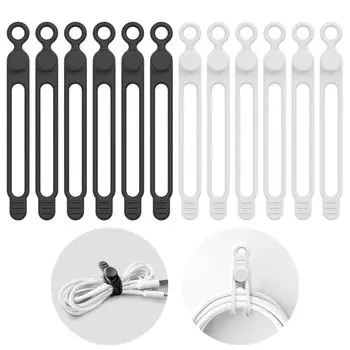 Силиконовый кабельный ремешок Pakalik, зажим для кабеля, многофункциональный держатель для шнура наушников, органайзер для утюжка для волос, черный, белый, набор из 12 шт.