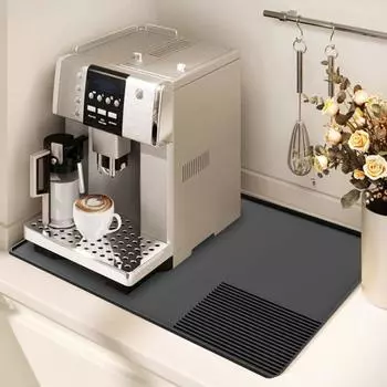 Силиконовый кофейный коврик с приподнятыми краями, аксессуары для барной станции эспрессо-напитков, под кофемашину, подставка для сушки посуды для столешницы 1pc чёрный