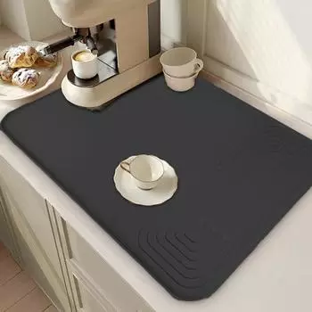 Силиконовый кофейный коврик с противоскользящей ручкой, коврики для сушки посуды, водонепроницаемые, термостойкие, без бисфенола А, коврики для столешницы, аксессуары для бара с эспрессо-напитками серый