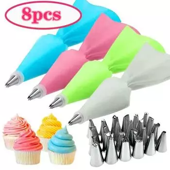 Силиконовый кондитерский мешок «сделай сам», 8 шт./компл., кухонный тюбик для глазури для торта «сделай сам», крем для украшения торта, подсказки, многоразовый кондитерский мешок 8pcs синий