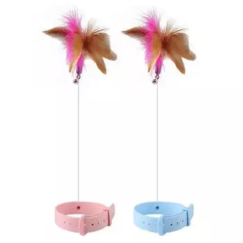 Силиконовый кошачий ошейник с перьями, игрушки-дразнилки для кошек, интерактивные игры, забавные игрушки для кошек, тизер с перьями для кошек, товары для домашних животных розовый