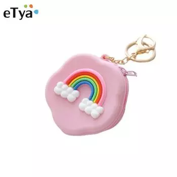 Силиконовый кошелек ярких цветов с рисунком, сумка для монет, сумка для ключей, мини-гарнитура, подвеска для хранения, подарок, фруктовый кролик, радуга