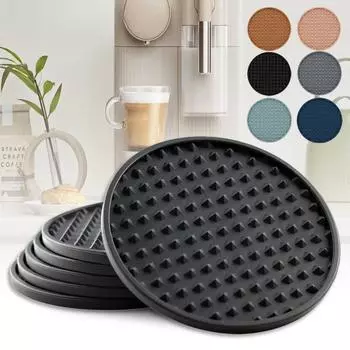 Силиконовый коврик для чашки Необычный коврик для чашки в форме пирамиды, круглый толстый, может быть оснащен кронштейнами для хранения 10x0.5cm чёрный