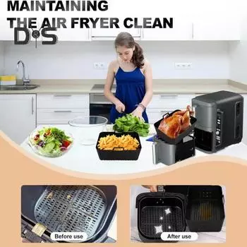 Силиконовый коврик для фритюрницы, многоразовый вкладыш для сковороды-гриль с двумя отверстиями, пищевые силиконовые вкладыши для принадлежностей фритюрницы Ninjia, термостойкие, легко моются чёрный