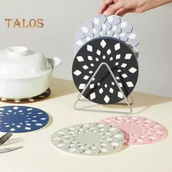 Силиконовый коврик для горшка, полый, устойчивый к высоким температурам, можно мыть в посудомоечной машине, нескользящая теплоизоляция, круглый держатель для чашки, подставка для посуды, подставка для столовых приборов, кухонные принадлежности темно-синий