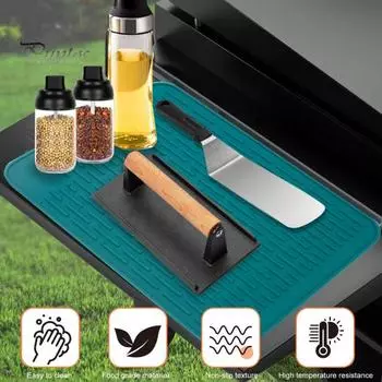 Силиконовый коврик для гриля Blackstone, устойчивый к высоким температурам, многофункциональный коврик для инструментов 3 в 1, пищевой, легкоочищаемый коврик для барбекю чёрный