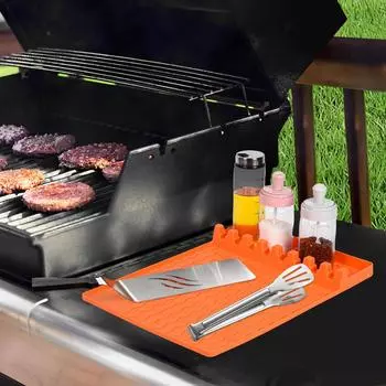Силиконовый коврик для гриля, коврик для боковой полки для Blackstone, подставка для гриля, уличный гриль, кухонная стойка, большой силиконовый коврик-лопатка с капельницей оранжевый