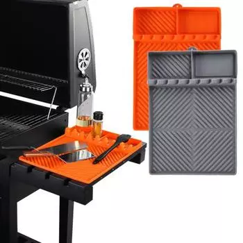 Силиконовый коврик для инструментов для гриля, большой коврик-лопатка с отверстием для подвешивания, нескользящая термостойкая столешница, подставка для инструментов для гриля-барбекю серый