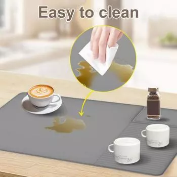Силиконовый коврик для кофе 24 x16 , непроливающийся коврик для кофе, термостойкий коврик для сушки посуды серый