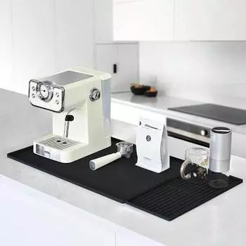 Силиконовый коврик для кофе 24 x 16 Коврик для кофейного бара с приподнятым краем и съемным ковриком для сушки посуды и чашек Для кухонной столешницы Аксессуары для кофейного бара чёрный