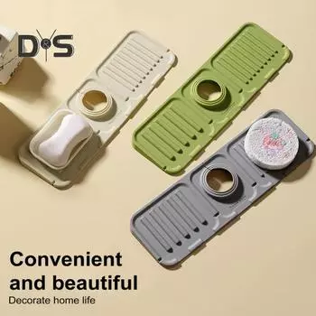 Силиконовый коврик для крана, быстросохнущий коврик со встроенным поддоном для слива, легкоочищаемый защитный экран от брызг для ванной комнаты, кухонного органайзера серый