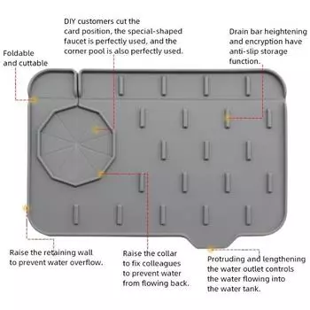 Силиконовый коврик для крана, ручка, поддон для сбора капель, двухстороннее использование, водоотводная прокладка, защита от брызг раковины, кухонные принадлежности