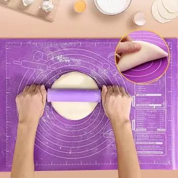 Силиконовый коврик для противня, раскатывающий тесто, помадка, коврик для выпечки, антипригарный коврик для приготовления теста с весами, кондитерские инструменты S фиолетовый