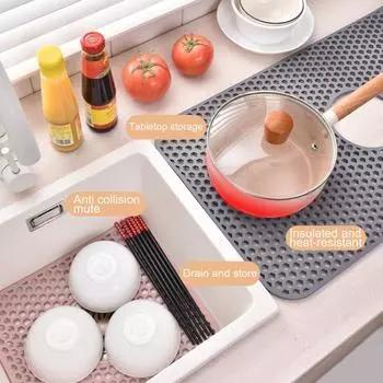 Силиконовый коврик для раковины Yousheng с центральным сливом, термостойкий, гибкий, нескользящий, легко моется, многоразовый защитный коврик для раковины лимонно-желтый