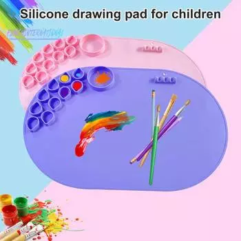 Силиконовый коврик для рисования, водонепроницаемый - термостойкий, складной коврик для рисования с цветными разделителями красок, многоразовый профессиональный коврик для детской художественной палитры розовый