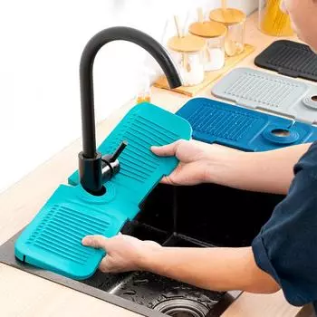 Силиконовый коврик для слива воды, бытовой кухонный кран, брызгозащитный коврик, столешницы для кухни и ванной, нескользящий коврик чёрный