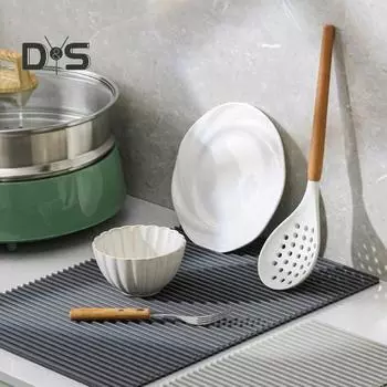 Силиконовый коврик для слива воды для кухонной стойки, легко моющийся коврик для сушки посуды, пищевой быстросохнущий складной коврик для кастрюли, нескользящий, термостойкий, бытовая раковина L темно-серого