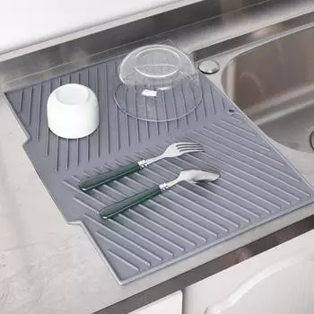 Силиконовый коврик для слива воды для кухонной стойки, нескользящий, термостойкий, для сушки посуды со встроенным сливом, складной коврик для сушки, многоцелевой коврик для раковины Square