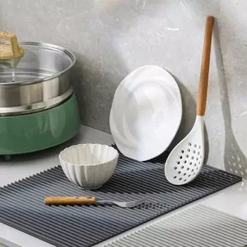 Силиконовый коврик для слива воды на кухонной стойке, легко моющийся коврик для сушки посуды, пищевой, быстросохнущий, складной коврик для кастрюли, нескользящий, термостойкий, бытовой L темно-серого