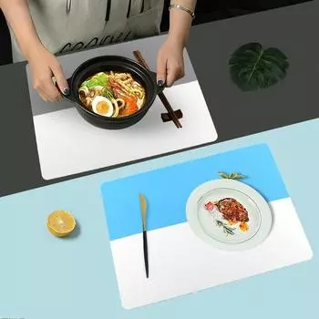 Силиконовый коврик для столовых приборов, квадратный, двухцветный, в полоску, совпадающий по цвету, нескользящий коврик для стола, коврик для ресторана, изоляционный коврик 40x30x0.06cm серый/белый