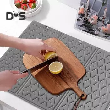 Силиконовый коврик для сушки посуды 24x16 дюймов, складной коврик для сушки с крючком, пищевой коврик для сушки столовых приборов, нескользящий коврик для мойки на кухонной стойке серый