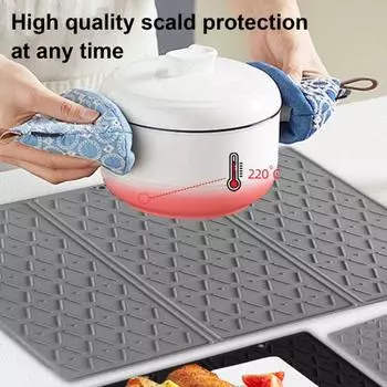 Силиконовый коврик для сушки посуды 24x16 дюймов, складной коврик для сушки с крючком серый