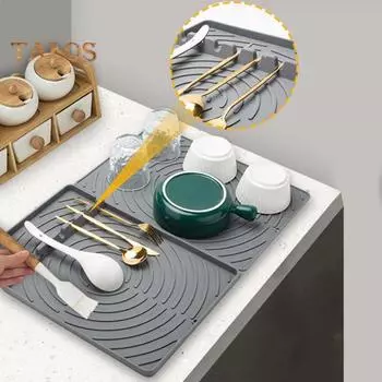 Силиконовый коврик для сушки посуды, большой складной кухонный сливной коврик, нескользящая подкладка для сушки посуды на кухонной столешнице зелёный