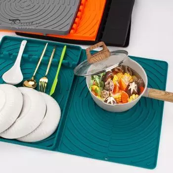 Силиконовый коврик для сушки посуды, большой складной кухонный сливной коврик, нескользящая подкладка для сушки посуды на кухонной столешнице чёрный
