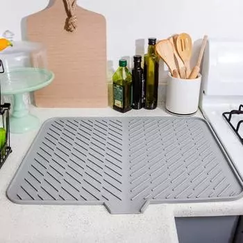 Силиконовый коврик для сушки посуды на кухонной стойке, износостойкий, пищевой, нескользящий, термостойкий, быстросохнущий коврик для сушки посуды чёрный
