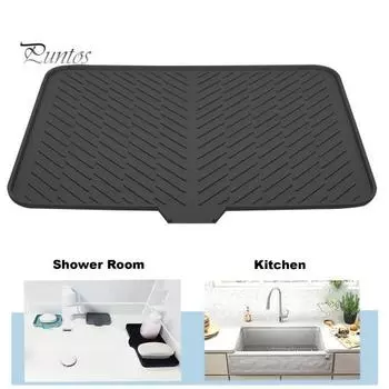 Силиконовый коврик для сушки посуды на кухонной стойке, износостойкий, пищевой, нескользящий, термостойкий, быстросохнущий коврик для сушки посуды чёрный