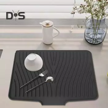 Силиконовый коврик для сушки посуды, термостойкий коврик для слива, коврик для раковины на кухонной стойке, быстросохнущий коврик для посуды, многофункциональный коврик для посуды серый