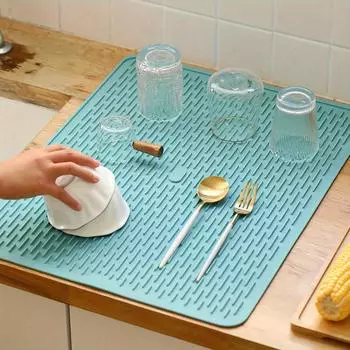 Силиконовый коврик для сушки посуды - термостойкий, нескользящий, водонепроницаемый, маслостойкий защитный коврик для обеденного стола, незаменимый для домашнего ресторана на кухне
