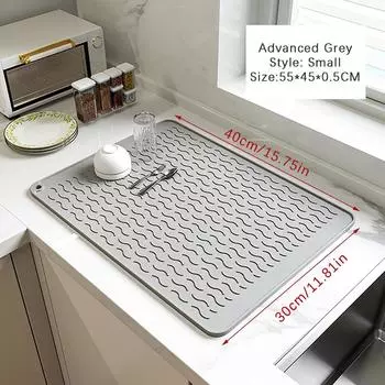 Силиконовый коврик для сушки посуды, термостойкий, складной, нескользящий, для сушки посуды, кухонная столешница, поддон для сбора капель, коврик для мойки