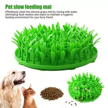 Силиконовый коврик для травы, коврик для медленной кормушки для собак, противоскользящий интерактивный коврик для кормления домашних животных, коврик для лизания щенков для кошек и собак зелёный
