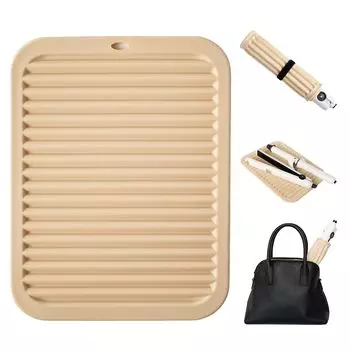 силиконовый коврик для утюжка для волос термостойкий 23x30 см вмещает 2 утюжка для волос сворачивающийся и закрывающийся, 300 , размер, (бежевый) бежевый