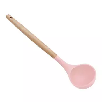 Силиконовый ковш с антипригарным покрытием, ложка для супа с деревянной ручкой, термостойкая ложка для каши, половник для риса, сервировочная ложка для приготовления пищи светло-зеленый