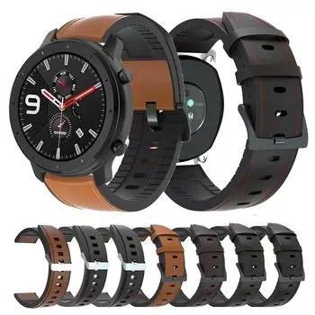 Силиконовый кожаный ремешок 20 мм 22 мм для Huami Amazfit GTR 42 мм 47 мм GTR 4/3/2 Bip 5, ремешок для умных часов Garmin Venu SQ/Venu 2 Plus 22mm Universal чёрный
