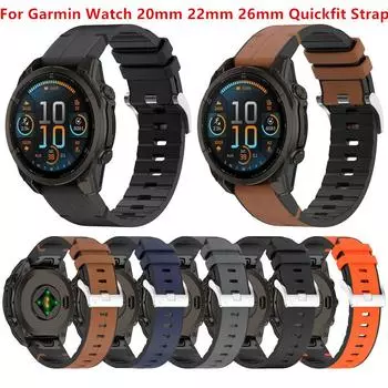 Силиконовый кожаный ремешок 22 22 26 мм для часов Garmin Fenix 8 51 47 мм E 7X 7 Pro 6X 6 Pro 5X 5 Plus Enduro 3 2 ремешок браслет 26mm чёрный