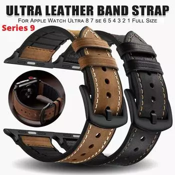 Силиконовый кожаный ремешок для часов Apple Watch Ultra 2, ремешок 10 9 8 7 6 SE 5 4, спортивный ремешок для часов 42 мм 44 мм 40 мм 49 мм 38 мм для Apple Watch 45 мм 46 мм For 38mm 40mm 41mm чёрный