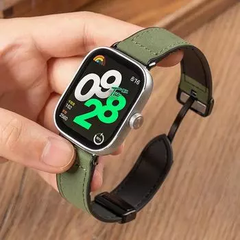 Силиконовый+кожаный ремешок для Redmi Watch 4 Магнитный браслет-петля ремешок для часов Xiaomi Mi Band 8Pro Smartwatch Wristband Redmi Watch 4 чёрный