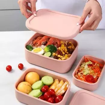 Силиконовый ланч-бокс Bento, герметичный, экологически чистый, без содержания бисфенола А, подходит для микроволновой печи, морозильной камеры и посудомоечной машины 1&300ML розовый