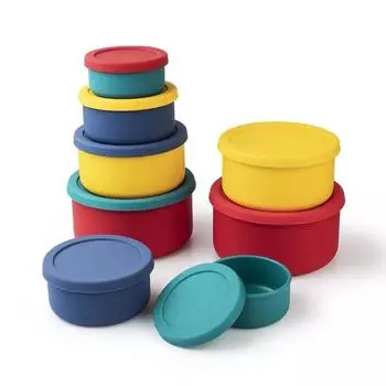 Силиконовый ланч-бокс для микроволновой печи, силиконовый ланч-бокс, коробка для хранения в холодильнике, круглый набор из четырех предметов зелёный