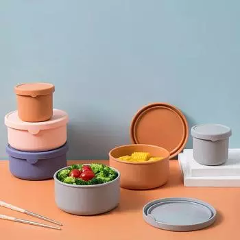 Силиконовый ланч-бокс, контейнер для свежести с крышкой, миска для фруктового салата Bento, герметичная круглая переносная коробка для хранения Kiechen 250ml