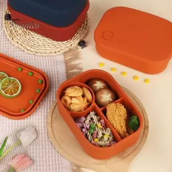 Силиконовый ланч-бокс с несколькими отделениями, герметичный контейнер для хранения продуктов, не содержащий бисфенола-А, микроволновая печь, духовка, морозильник, безопасный ящик для бенто для работы, путешествий, пикника темно-красного