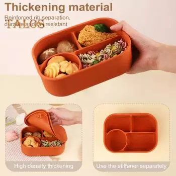 Силиконовый ланч-бокс с несколькими отделениями, герметичный контейнер для хранения продуктов, не содержащий бисфенола-А, микроволновая печь, духовка, морозильник, безопасный ящик для бенто для работы, путешествий, пикника темно-синий