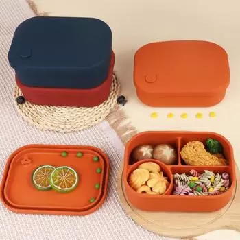Силиконовый ланч-бокс с несколькими отделениями, герметичный контейнер для хранения продуктов, не содержащий бисфенола-А, микроволновая печь, духовка, морозильник, безопасный ящик для бенто для работы, путешествий, пикника темно-синий
