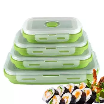 Силиконовый ланч-бокс, складные силиконовые контейнеры для хранения продуктов, 4 шт., можно мыть в посудомоечной машине и замораживать в походе